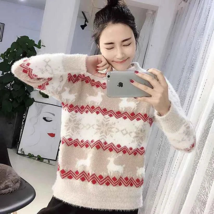 Caitlin: jersey navideño para mujer con estampado de punto festivo