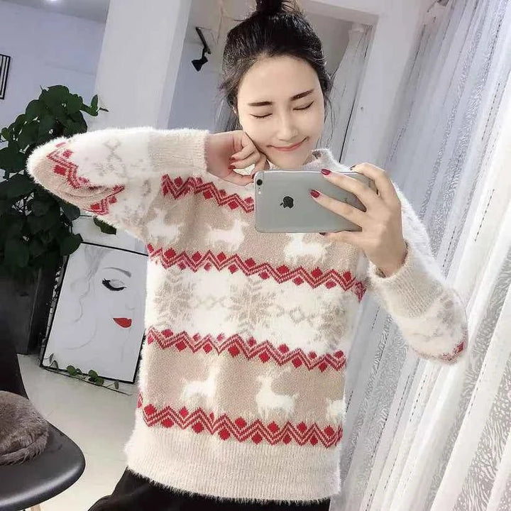 Caitlin: jersey navideño para mujer con estampado de punto festivo