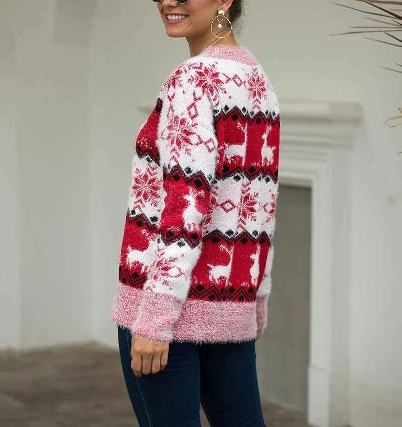Caitlin: jersey navideño para mujer con estampado de punto festivo