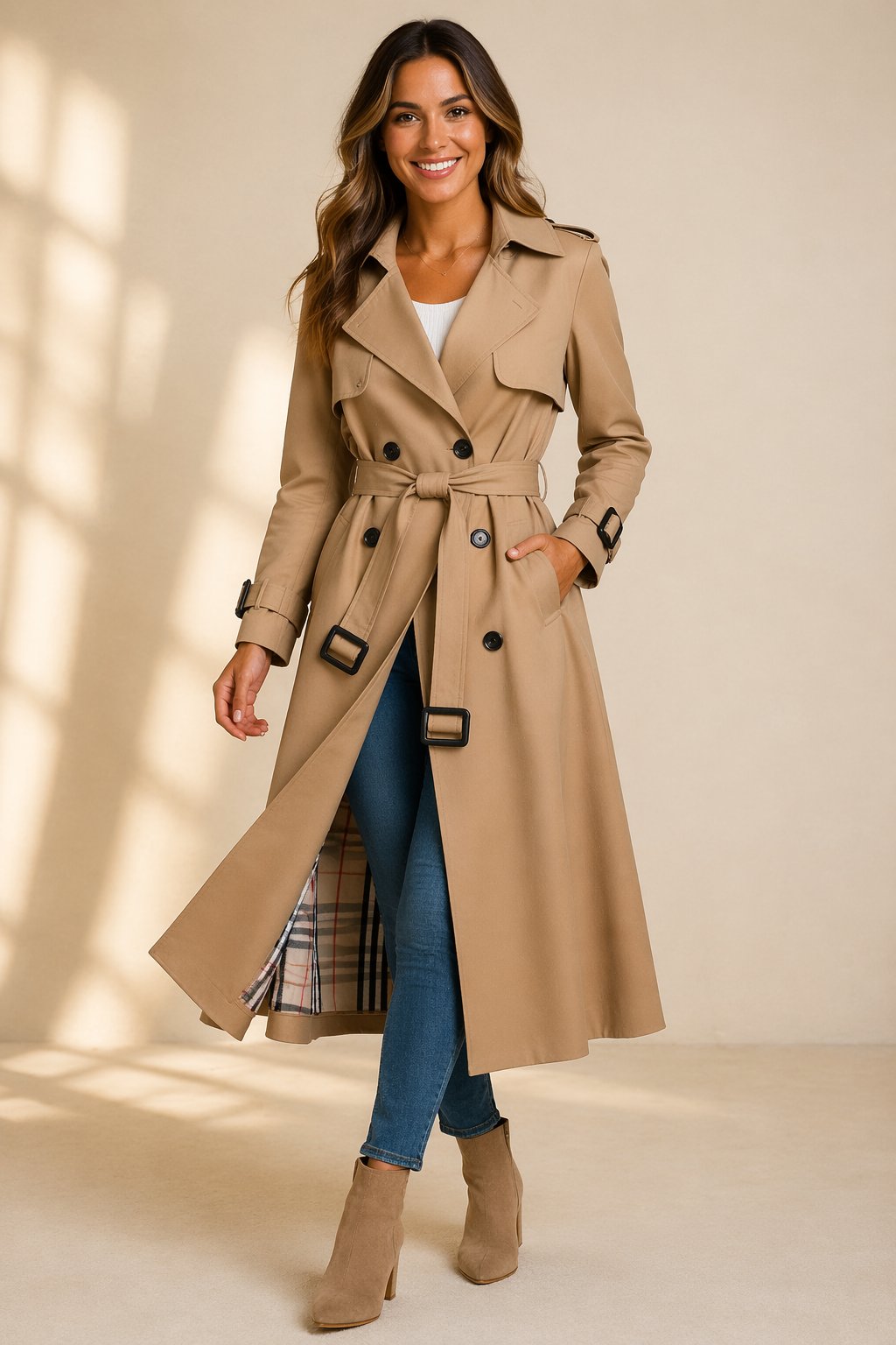 Scarlett | Women's Double-Breasted Belted Long Trench Coat