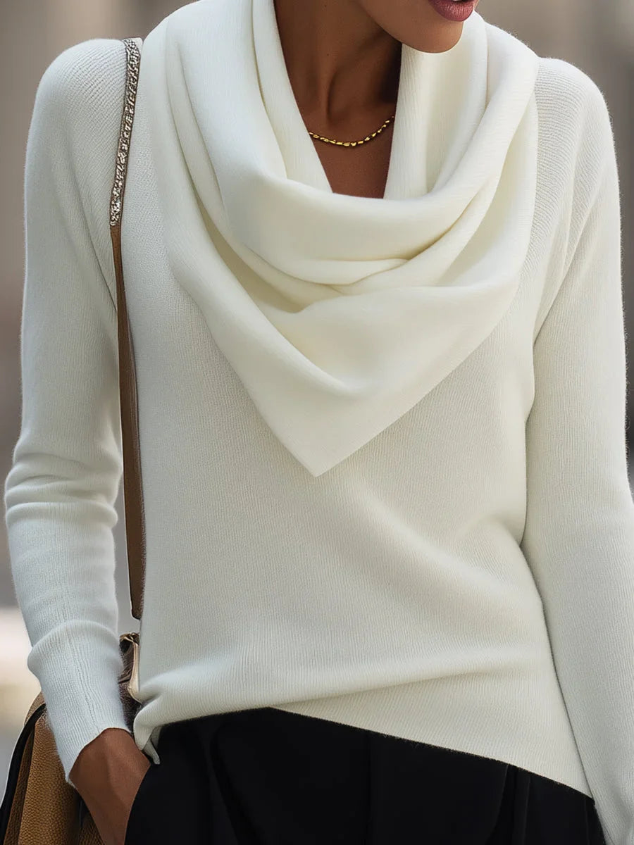 Women's Knitted Top with Draped Cowl Neck