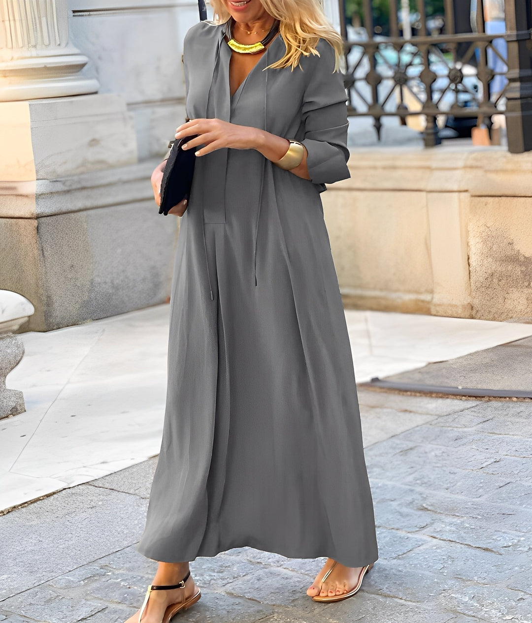 Women's Long Sleeve Maxi Dress with Button Placket - photo 3