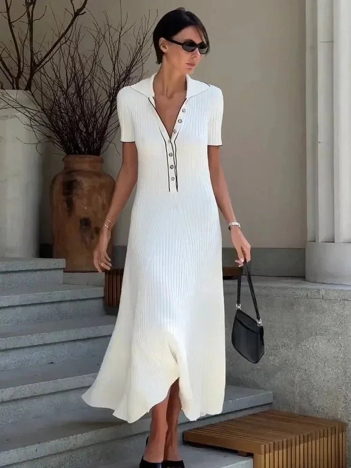 Cara - Women's Ribbed Sweater Dress with Contrast Trim