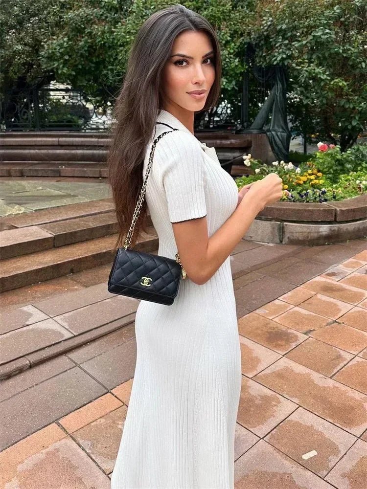 Cara - Women's Ribbed Sweater Dress with Contrast Trim