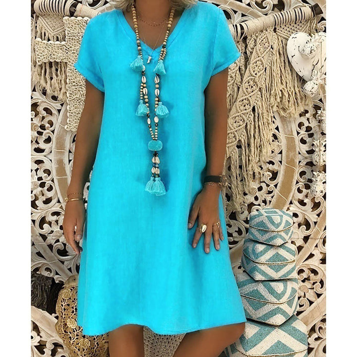 Women's Short Sleeve Shift Dress with Tassel Tie - photo 8