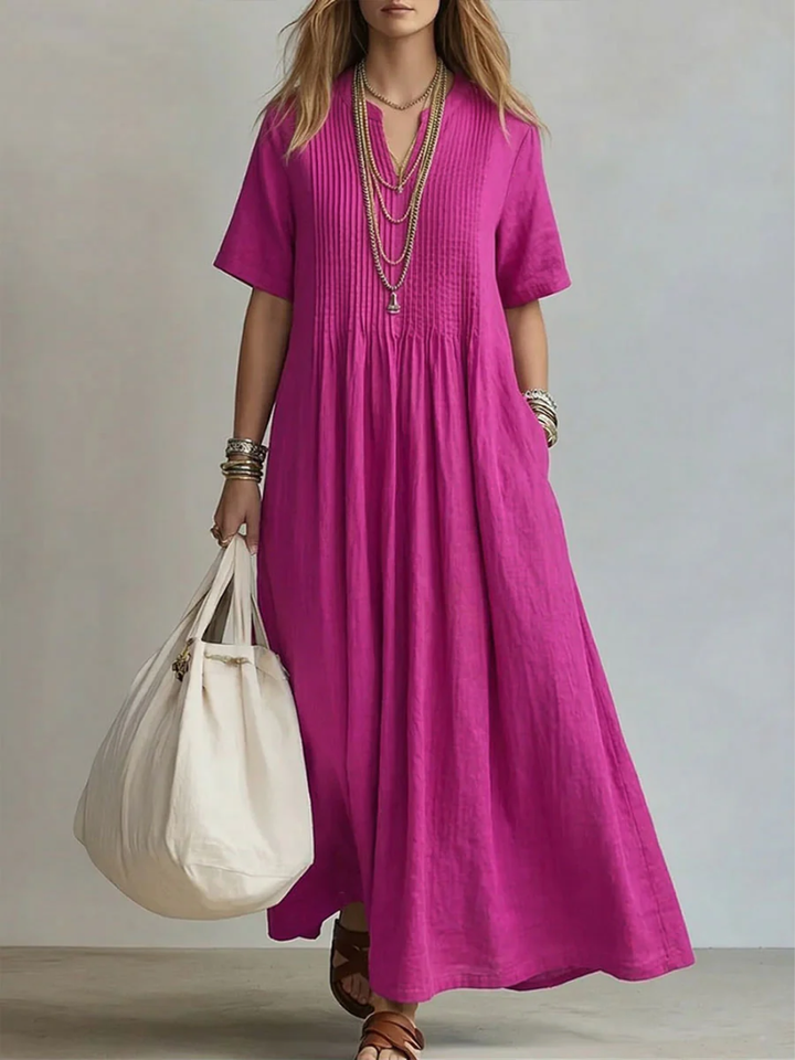 Women's Tie Neck Maxi Dress with Short Sleeves - photo 1