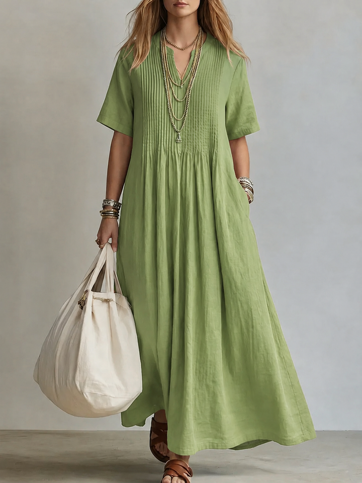 Women's Tie Neck Maxi Dress with Short Sleeves - photo 4